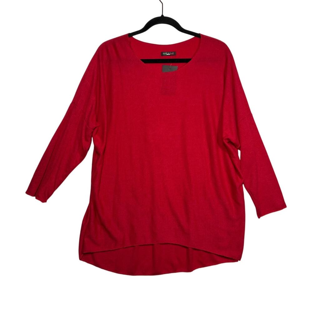 Ornella Italy VIscose Wool Red Boat Neck Sweater Lightweight Soft Size XXL